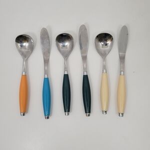 Fiesta Stainless Teaspoons And Butter Knives Green Blue Orange Ivory Set Of 6